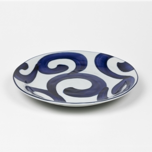 Assiette céramique blanche, "Tourbillon" bleu