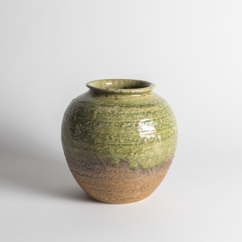 Vase rond Shiga grès corail et vert
