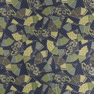 Coton au mètre "Fleurs Éventail" bleu