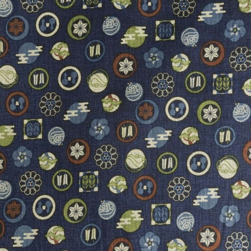 Coton au mètre "Kamon Indigo Kawaii"