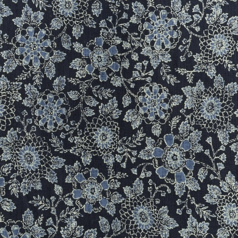 Coton au mètre "Indigo Fleurs"
