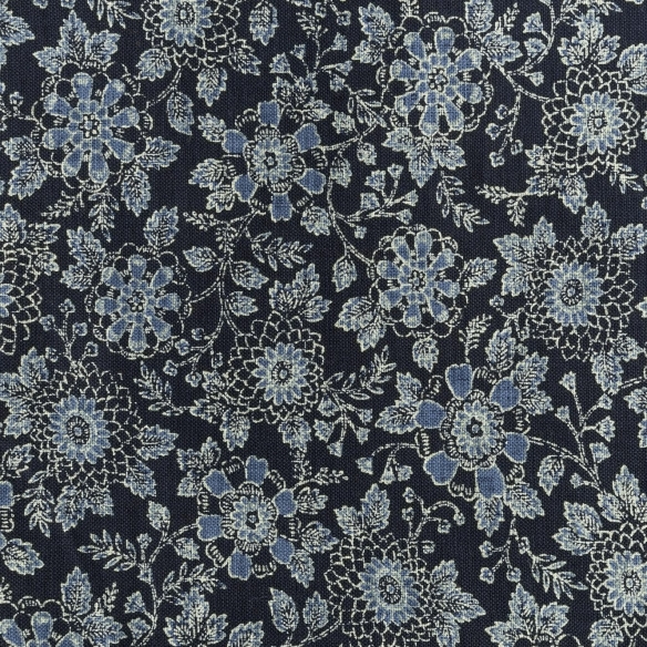 Coton au mètre "Indigo Fleurs"