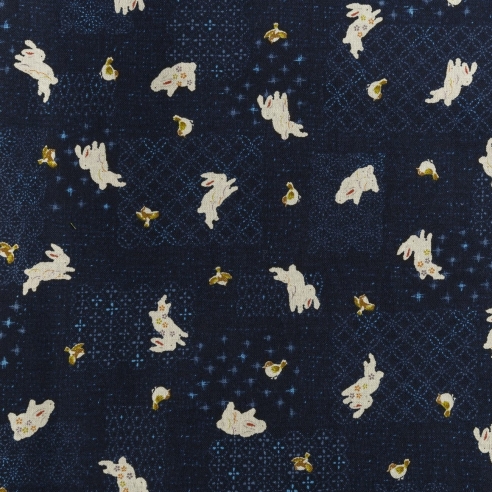 Coton au mètre "Kawaii bleu Lapins"