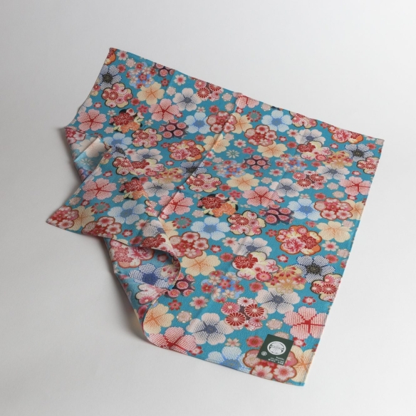 Furoshiki 50 Crêpe Multifleurs Turq.