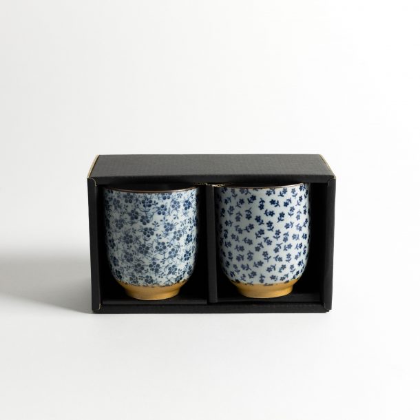 image produit Coffret 2 Gobelets bleus Fleurs