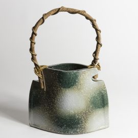 Vase oval plat Shiga anse bois