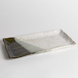 Plat rect. Blanc-Kaki-Bleuté
